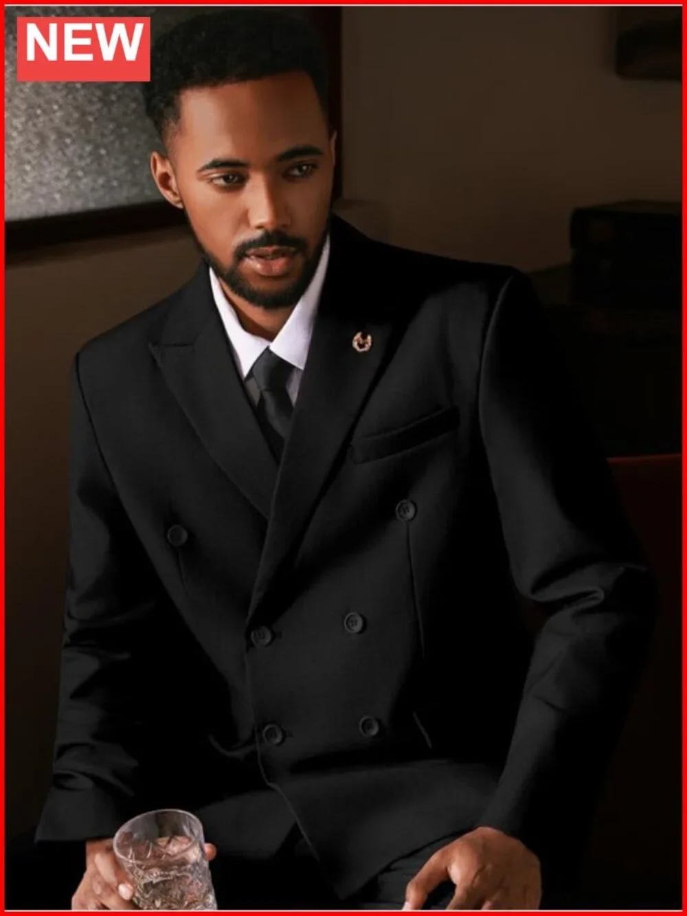 Men's 2 Piece Double Breasted Slim Fit Tuxedo Suit Blazer Pants